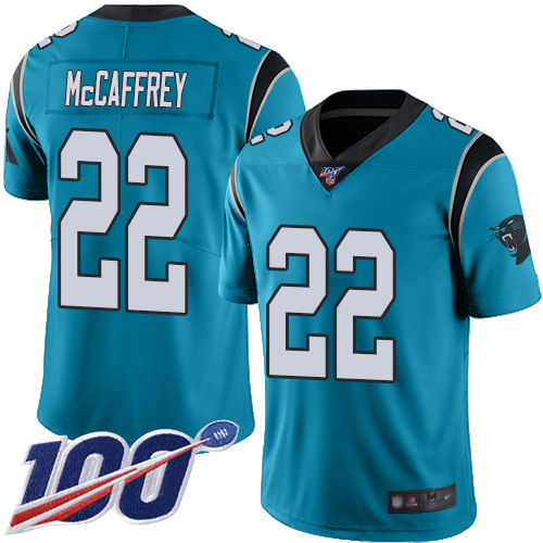 Carolina Panthers Limited Blue Youth Christian McCaffrey Jersey NFL Football #22 100th Season Rush Vapor Untouchable